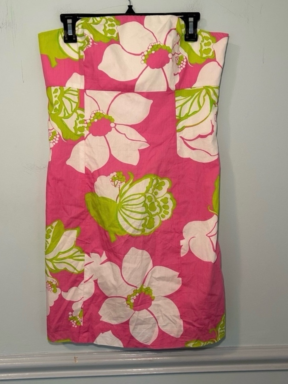 Lilly Pulitzer 100% Cotton Pink & White Floral Franco Strapless Mini Dress 10
